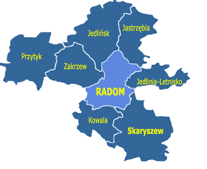 mapka2 Obszar właściwości Sądu Rejonowego w Radomiu